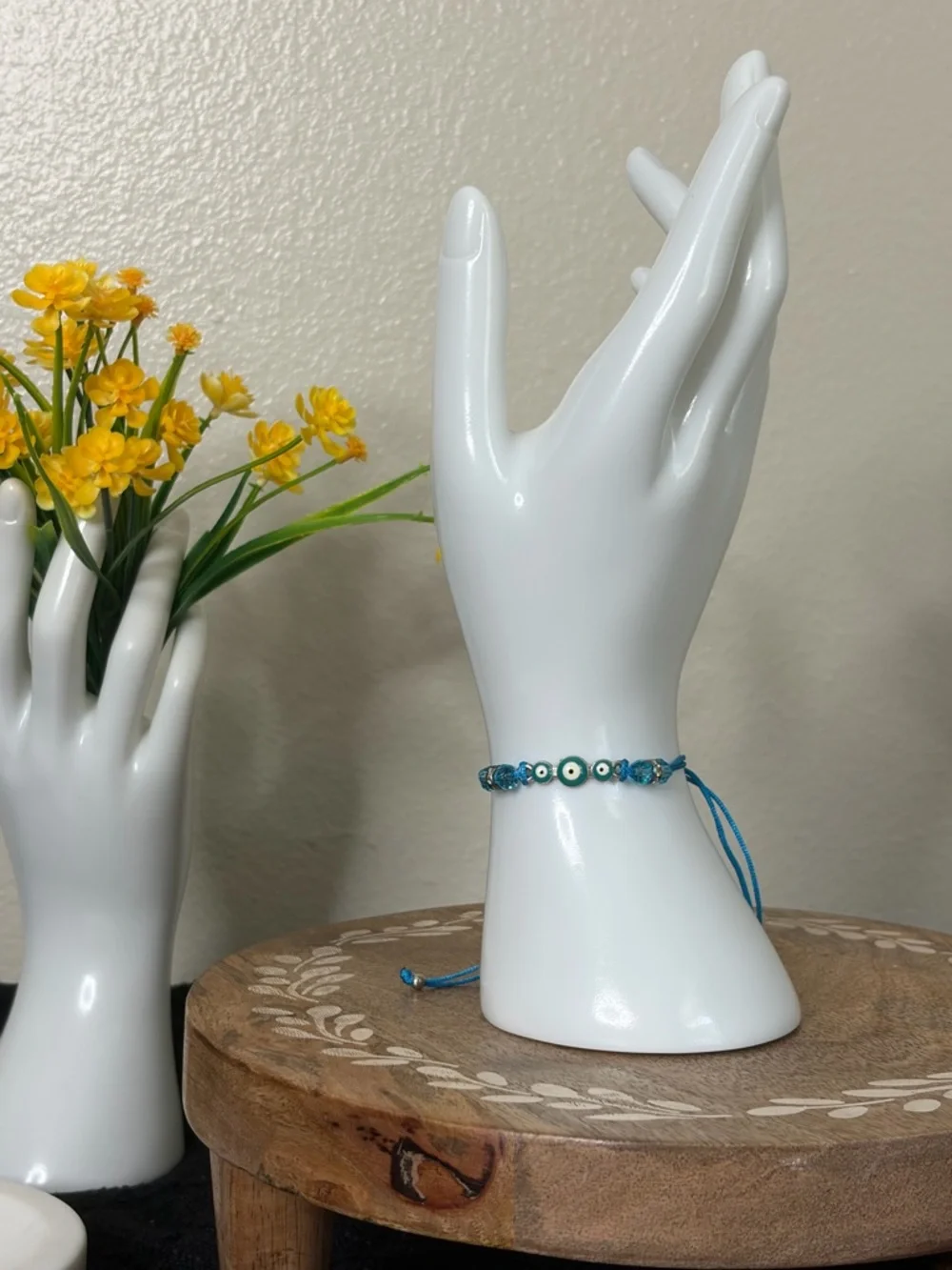Blue Evil Eye Bracelet Adjustable Protection Bracelet Minimalist Crystal - Picture 3 of 5